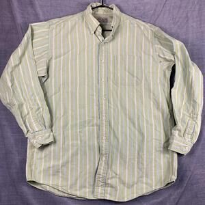 LL Bean Mens Size L Tall Shirt Green Striped Button-Up Long Sleeve